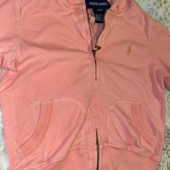 Ralph Lauren Girls Coral Pink Zip Hoodie - Picture 3 of 3
